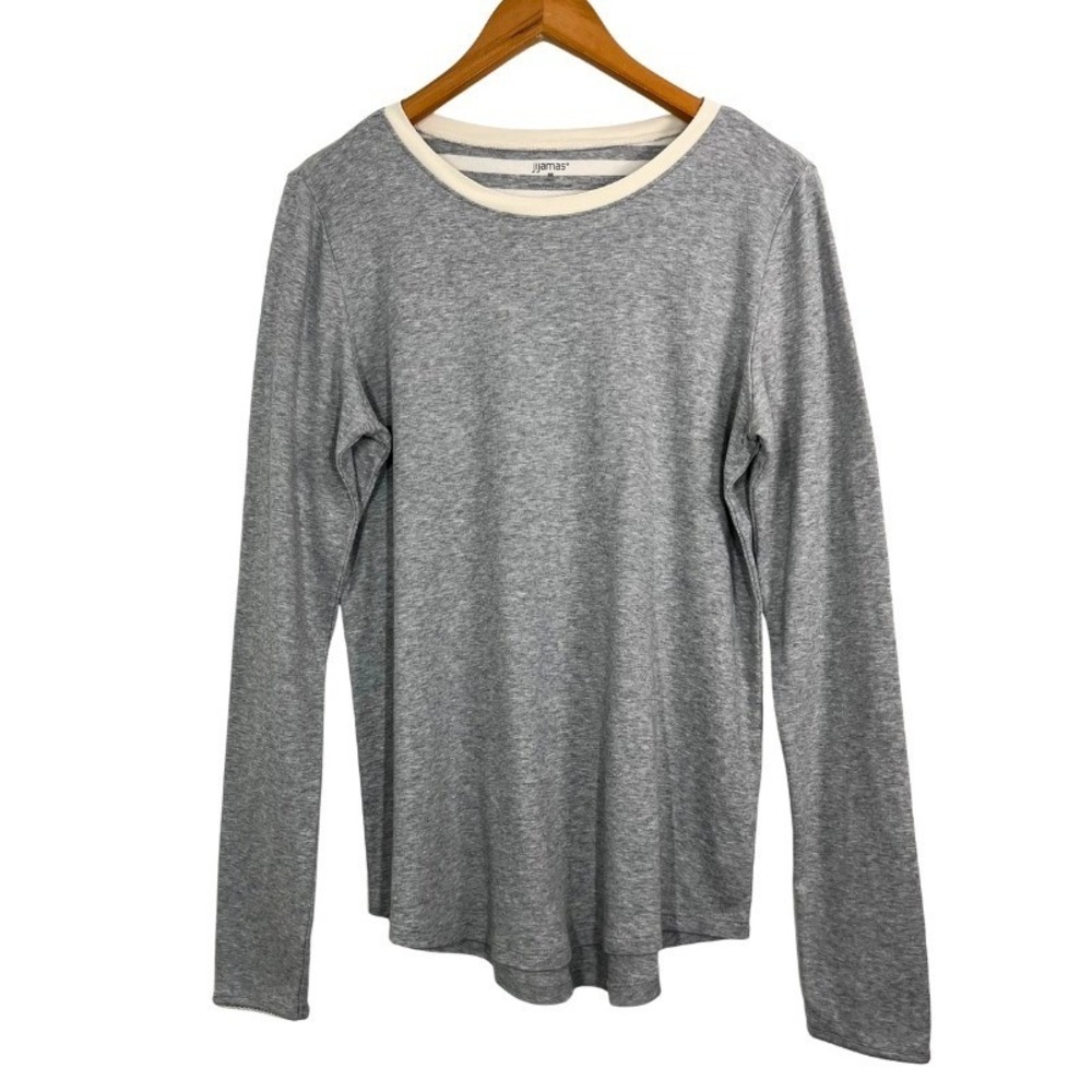 Jijamas Womens M Tall Gray Pima Cotton Long Sleeve Sleep Lounge Top Soft Basic